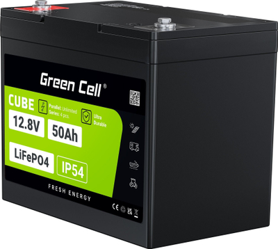 Bateri LiFePO4 Green Cell 50Ah, 12.8V me BMS, gri