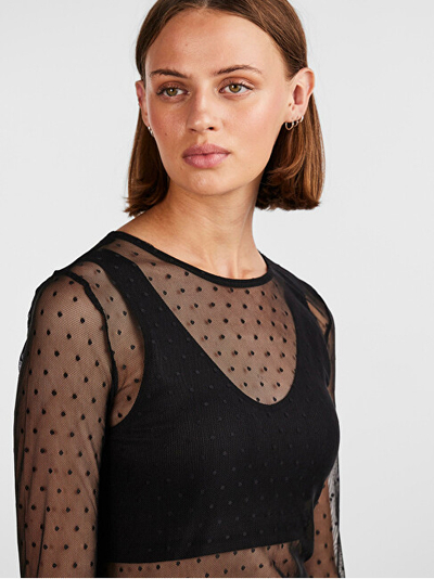 Bluzë transparente për femra PIECES PCNESH, e zezë