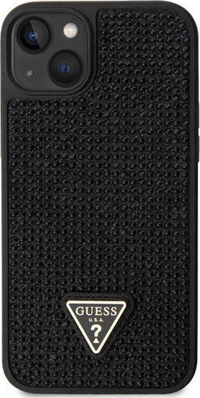 Këllëf telefoni Guess për iPhone 14 Plus Rhinestone, PC TPU, me kristale, i zi