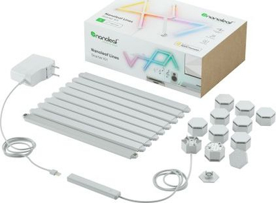Ndriçues smart Nanoleaf Lines Starter Kit, 9 shufra drite modulare, RGB, i bardhë