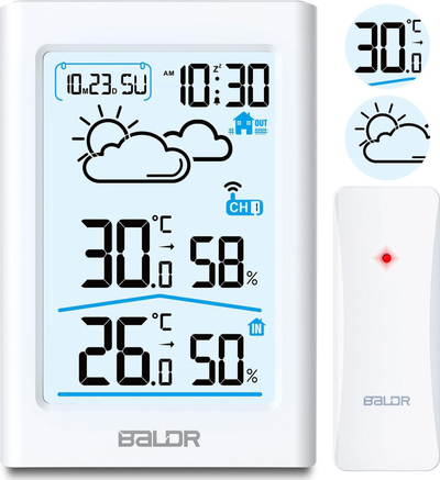 Stacion moti wireless Hygrometer Sensor, ekran LCD, matje temperaturë dhe lagështie, i bardhë