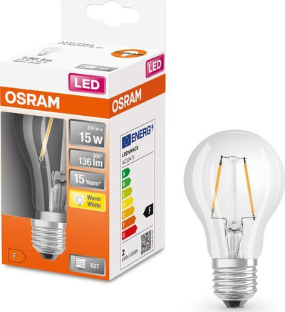 Llampë LED OSRAM Classic A, 1.6W sa një 15W e vjetër, bazë E27, dritë e bardhë e ngrohtë