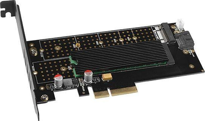 Përshtatës Axagon PCI-E x4 to 2x M.2 NVMe dhe ftohje aktive SATA