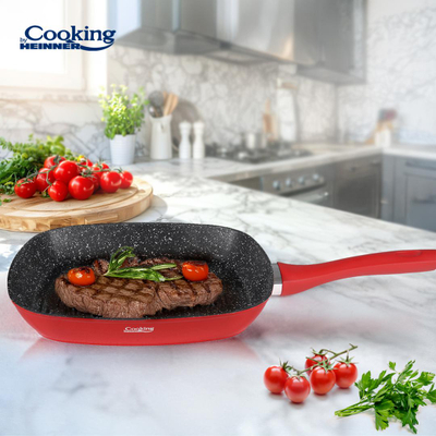 Tigan grill Heinner Red Stone, 28cm, alumini, i kuq