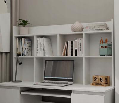 Organizues tavoline Kuba Desk Topper, 130 cm, 5 rafte, i bardhë mat