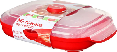 Сад за микробранова Sistema Microwave Bacon Crisper, за сланина, со капак, црвен