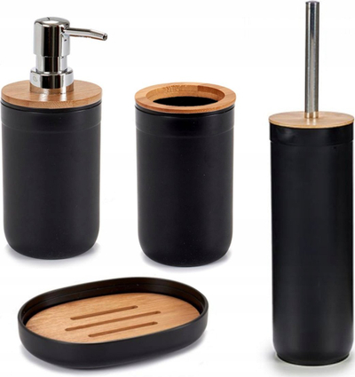 Dozator sapuni Bamboo pa firmë, 350 ml, bambu edhe polipropilen, i zi me kafe