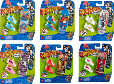 Set lodër Hot Wheels Skateboard and Shoe, mini skateboard me këpucë për gisht, shumëngjyrëshe