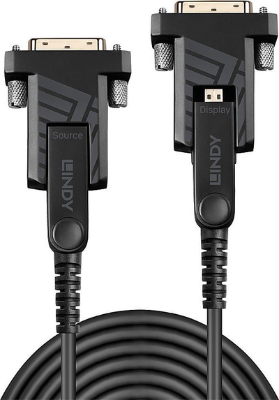 Kабел Линди Микро ХДМИ Хибриден оптички со влакна, 40m, 18G 4K, црн