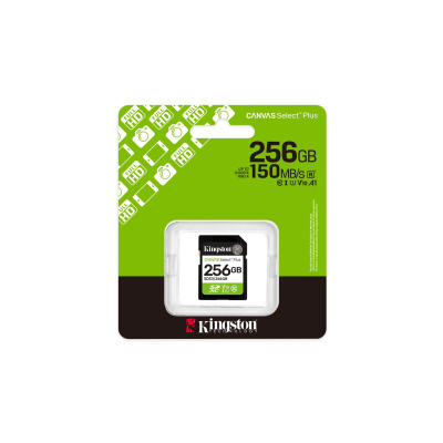 Kartë memorie SDXC Kingston Canvas Select Plus, 256GB, 150MB/s, e zezë