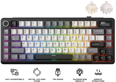 Tastierë mekanike Royal Kludge RK L75, 85 taste, Tri Mode RGB, Knight Black