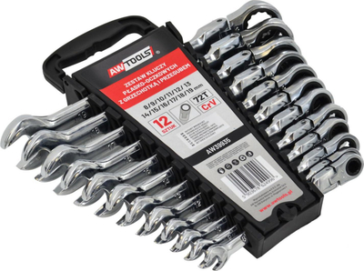 Set çelësa kombinim me ratchet dhe kokë fleksibile, 12 copë, 8-19mm