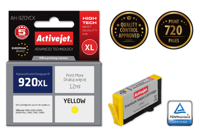 Ngjyrë për printer Activejet AH-920YCX (zëvendësim për HP 920XL CD974AE), 12 ml, e verdhë