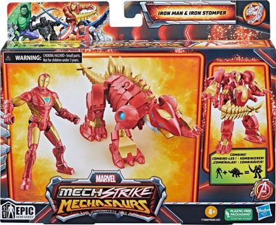 Сет играчки Hasbro Марвел Мек Страјк Мехасаурус Ајрон Мен Ајрон Стомпер, фигура на акција, за деца 4+, црвен
