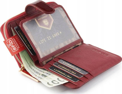 Portofol gocash Peterson PTN BC-602, lëkurë e llakuar, me zinxhir, i kuq