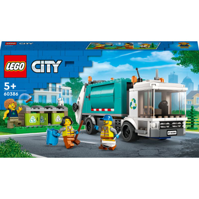 Set LEGO City Recycling Truck 60386, kamion riciklimi, me minifigura, shumëngjyrëshe