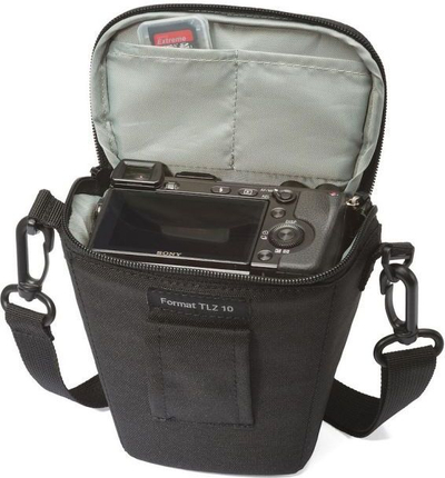 Çantë për aparat Lowepro Format TLZ 10, toploader kompakt, që i bën ballë motit, e zezë