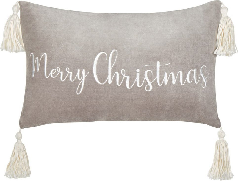 Jastëk dekorativ Merry Christmas, kadife pambuku, 30x50 cm, gri