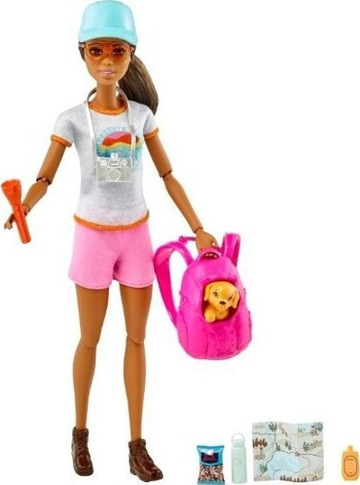 Kukull Barbie Mattel Wellness Hiker Puppy, me qenush, shumëngjyrëshe