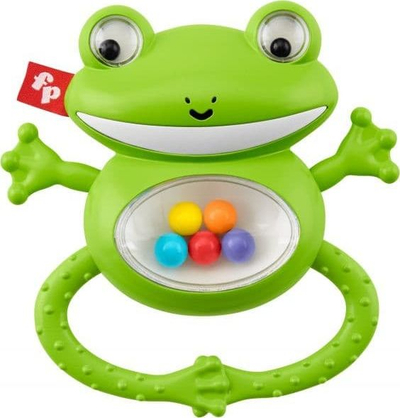 Lodër tronditëse Fisher Price Sensory, bretkosë me zile, për bebe, shumëngjyrëshe