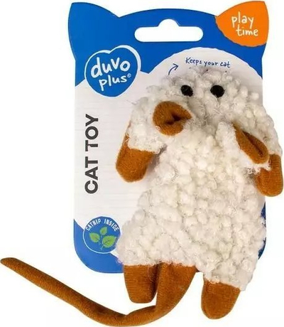 Играчка за мачки Duvoplus Cushy, плюшест глушец со крцкање, со катнип, шарена