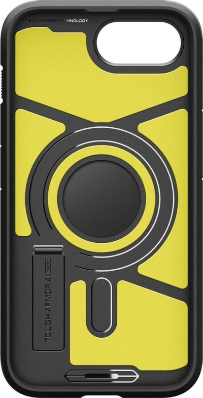 Футрола за телефон Spigen Tough Armor MagSafe за iPhone 16e, со потпирач, црна