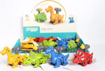 Lodër dinozaur me rrota Dinosaur Press, 14cm, me mekanizëm shtypje, shumëngjyrësh