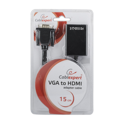 Adapter AV Gembird A-VGA-HDMI-01, VGA në HDMI, USB-A dhe audio 3.5mm, i zi