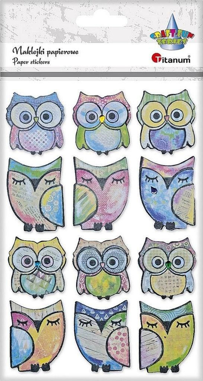 Sticker-a vetëngjitës letre Titanum Owls, 3D, set 12 copë, shumëngjyrësh