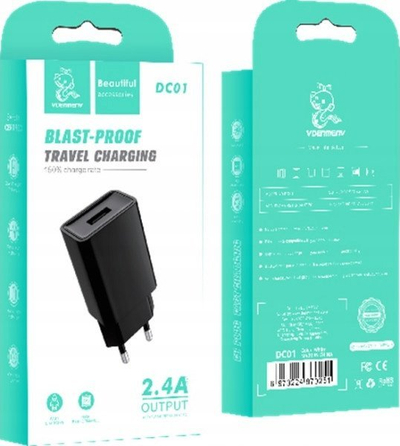 Karikues rryme Denmen DC01, 1x USB, 2.4A 12W, i zi