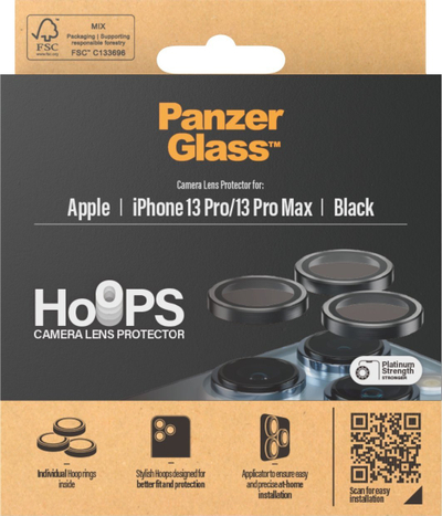 Mbrojtës kamere PanzerGlass Hoops për iPhone 13 Pro dhe 13 Pro Max, xham i fortë, i zi
