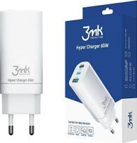 Karikues muri 3MK Hyper Charger, 65W, 1x USB A 2x USB C, i bardhë