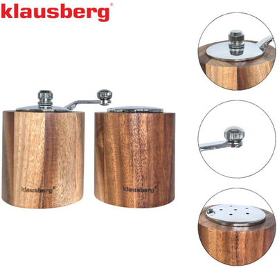 Set kripore dhe mulli piper Klausberg KB7859, dru akacie, mekanizëm qeramik