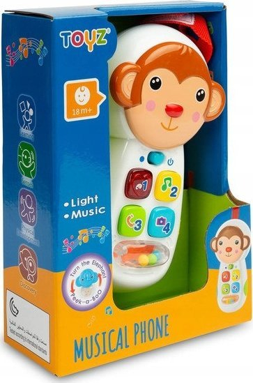 Lodër telefon edukative Toyz Monkey, me butona muzikorë, me pasqyrë, i bardhë