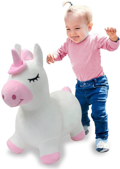 Lodër kërcimi Jamara Bouncing Animal Unicorn, me mbulesë pelushi, me pompë ajri, shumëngjyrëshe