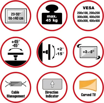 Mbajtës TV muri Reflecta FLEXO 55-4040TC, 55", rrotullues, i zi