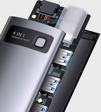 Hub i jashtëm Baseus Metal Gleam, USB C, 4x USB 3.0, gri