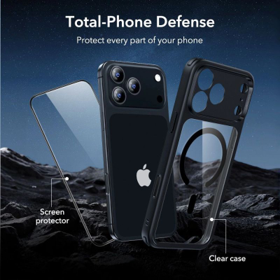 Kapak telefoni ESR Classic Hybrid, me MagSafe, për iPhone 17 Pro, i zi transparent