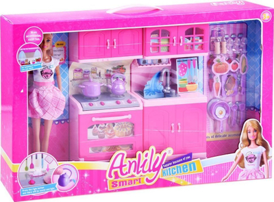 Set lojërash Anlily kukull me kuzhinë, me drita e zë, me aksesorë kuzhine, me ngjyra