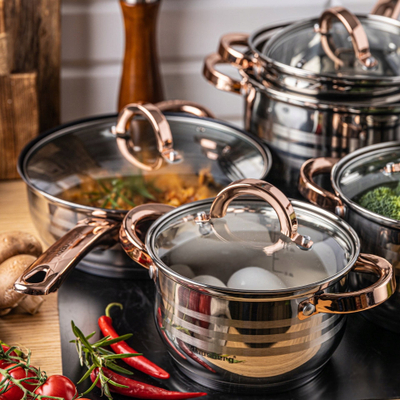 Set tenxheresh dhe tiganësh Klausberg KB-7700, 12 pjesë, inoks, i artë