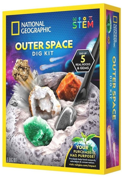 Set gërmimi National Geographic Outer Space Dig Kit, 5 mostra gurësh dhe mineralesh, me mjete, shumëngjyrësh