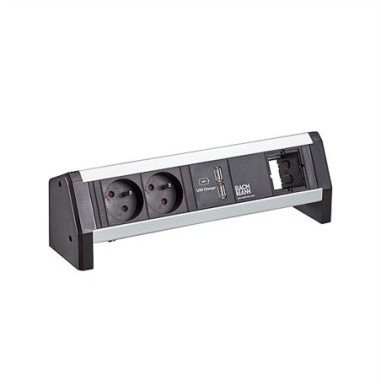 Prizë zgjatëse Bachmann Desk, 2 dalje Type E, USB, 1m, argjend