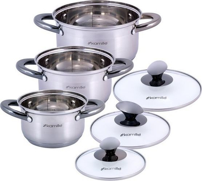 Set tenxheresh Kamille 4926 inoks, 1L 1.5L 2L, 6 copë, ngjyrë argjendtë