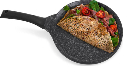 Tigan pancake me veshje graniti, për soba me induksion, i zi