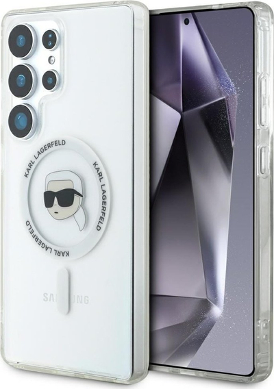 Kapak telefoni Karl Lagerfeld Button Karl Head MagSafe për Samsung Galaxy S25 Ultra, TPU PC, i bardhë