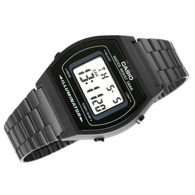 Orë digjitale Casio Vintage B640WB-1ADF, rezistente ndaj ujit, rrip metalik, e zezë