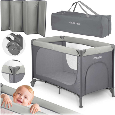 Shtrat udhëtimi për bebe Ricokids, 125 x 65 x 78 cm, i hirtë