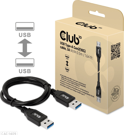 Kabllo USB Club 3D CAC-1525, USB 3.2 Gen1 Type A në Type A, 0.5m, e zezë