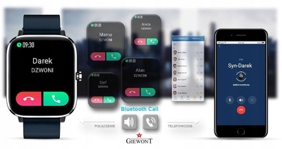 Паметен часовник Giewont GW230-4, екран во боја, Bluetooth, сребрен со сина