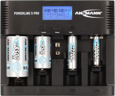 Karikuesi Ansmann Powerline 5 Pro, për bateri AA/AAA/C/D/9V, ekran LCD, i zi